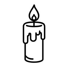 Melted Dripping Candle Icon Line Art Illustration of a Burning Candle with Wax Dripping Down the Sides