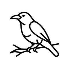Majestic Raven Perched on a Branch A Line Art Illustration of a Raven Sitting Serene on a Tree Branch, Perfect for Graphic Design Projects, Websites, and More