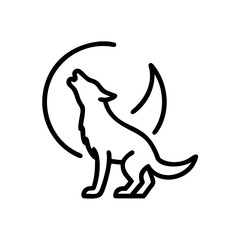 Majestic Wolf Howling at the Moon Line Art Vector Graphic
