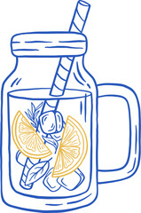 Home made lemonade with ice in the jug vector illustration. Summer Italian fresh drink on white background
