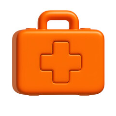 Obraz premium Orange 3D Medical Kit First Aid Box Transparent Background