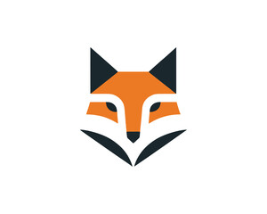 Obraz premium Modern geometric fox face logo design in orange and dark gray colors