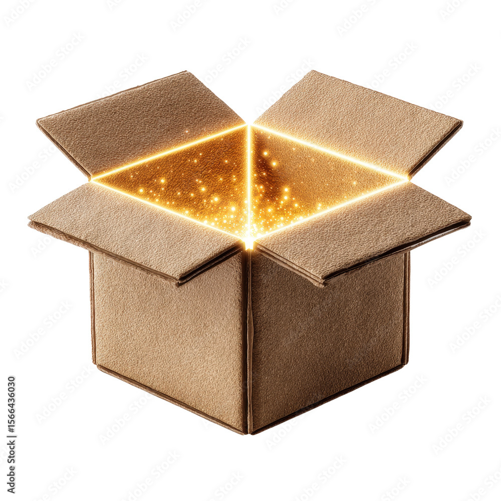 Poster magical open box with sparkles and light emitting from inside