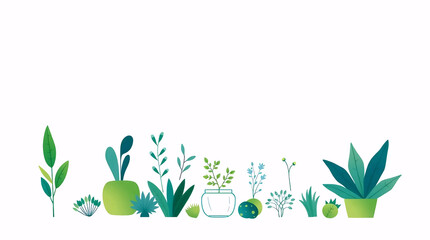 minimal flat illustration of green eco-friendly plants and leaves with white background and modern nature concept
