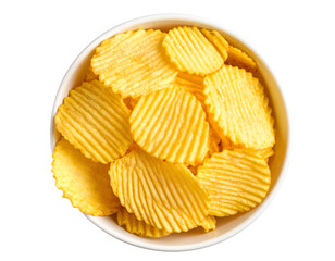 Freshly made potato chips in a bowl.