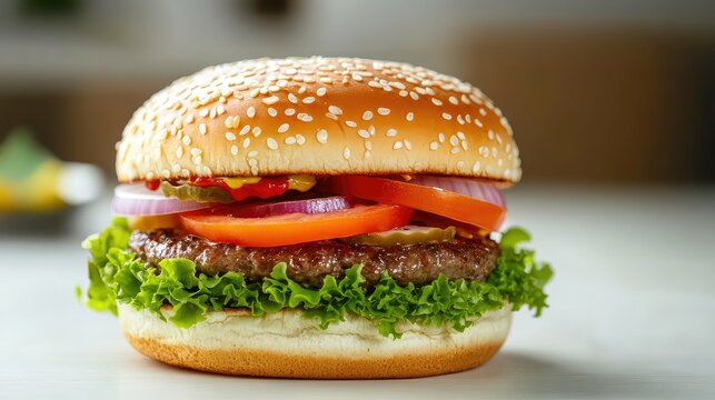 cheese burger on a white table