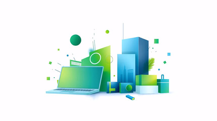 colorful smart city with abstract technology buildings and green eco-friendly design