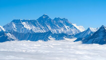 Obraz premium Mount everest peak landscape view with snow and clouds nature adventure travel photo