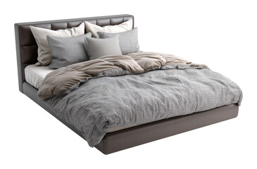 Obraz premium Cozy bedroom setup with plush bedding and decorative pillows modern home interior design