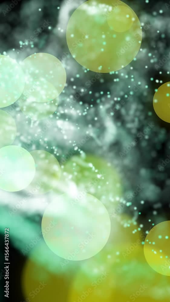 Aufkleber abstract animation with green and yellow particles floating over dark background