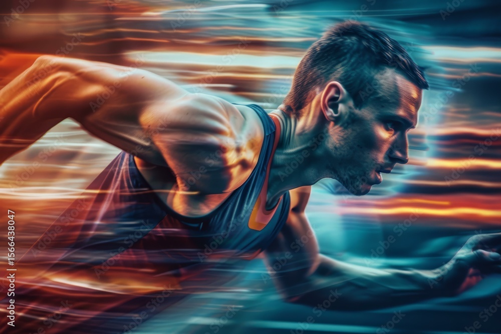 Poster professional runner sprinting with speed effect on a abstract background