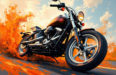 Motorcycle cruising on open road with autumn trees in background