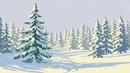 Fototapeta premium Winter Forest Scene with Snow-Covered Pines