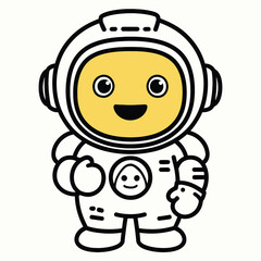 Happy cartoon astronaut in a spacesuit gives a thumbs up, perfect for kids' illustrations, websites, or app designs needing a friendly space theme.