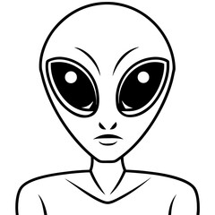 Alien with big eyes line art vector illustration 