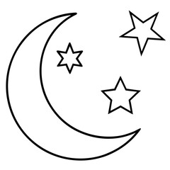 Obraz premium Crescent moon and stars line art vector illustration 