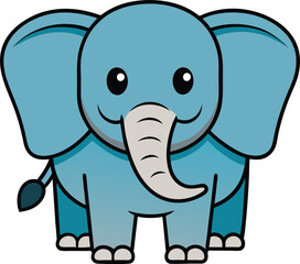 Fototapeta premium Cute cartoon blue elephant with big ears and a happy expression isolated on white background