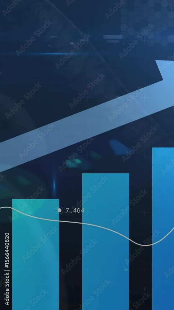 Poster rising bar chart with upward arrow and data points animation