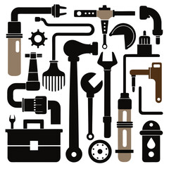 Obraz premium Perfect Vector Collection Of Plumbing Tools Silhouettes For Use Graphics Websites And Apps Designs On White Background