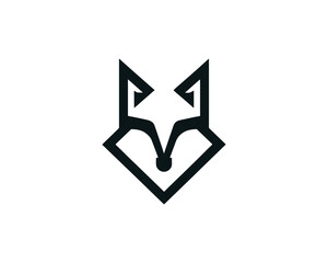 Obraz premium Minimalist geometric black fox head logo design on white background
