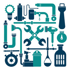 Perfect Vector Collection Of Plumbing Tools Silhouettes For Use Graphics Websites And Apps Designs On White Background