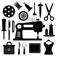 Perfect Vector Collection Of Sewing Tools Silhouettes For Use Graphics Websites And Apps Designs On White Background