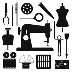 Perfect Vector Collection Of Sewing Tools Silhouettes For Use Graphics Websites And Apps Designs On White Background
