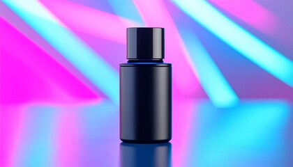 Sleek Black Perfume Bottle Mockup with Neon Lights