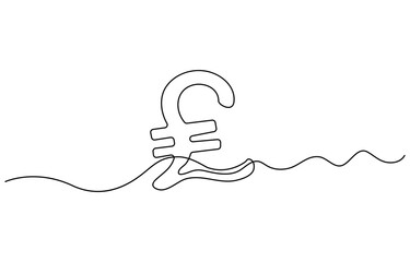 Continuous line drawing of pound sterling symbol. Line art of pound coin sign, pound sterling sign continuous one line drawing,