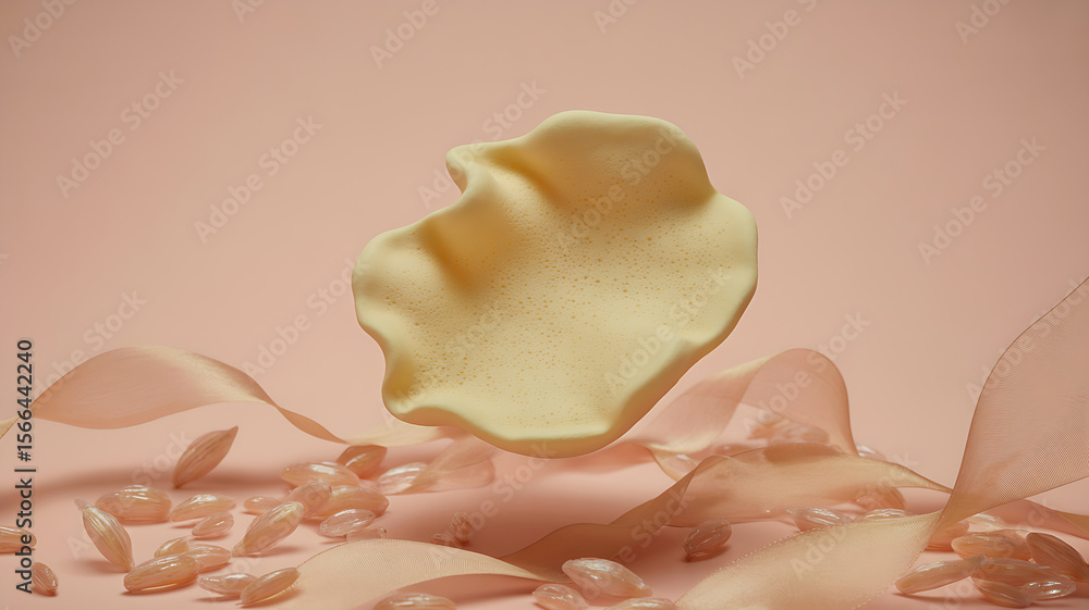 Poster a pale yellow cracker floats gently above a pink background, surrounded by delicate, translucent rib