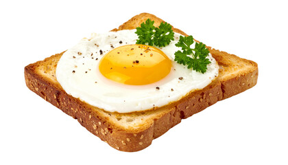 Fried egg on toast, isolated on transparent background, breakfast food item