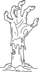Zombie Hand Rising from Ground Line Art Vector for Halloween and Horror Designs