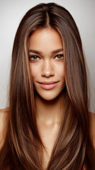 Junge Frau mit langen braunen Haaren l&auml;chelt freundlich in die Kamera