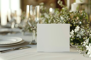 Mockup White Blank Space Card for Greeting, Table Number, Wedding Invitation Template