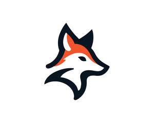 Obraz premium Modern stylized fox head logo design with orange and dark blue colors