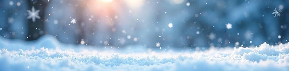 Naklejka premium Large snowflakes gently falling on a tranquil winter landscape White snow covers the ground, creating a serene and peaceful scene Ideal for winter, holiday, or nature themes , crystals, view