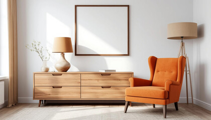 White room interior - armchair, nightstand and mocap picture in frame