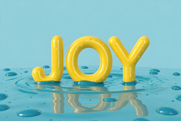 Joyful typography yellow letters in water ripples positive message happiness and positivity concept