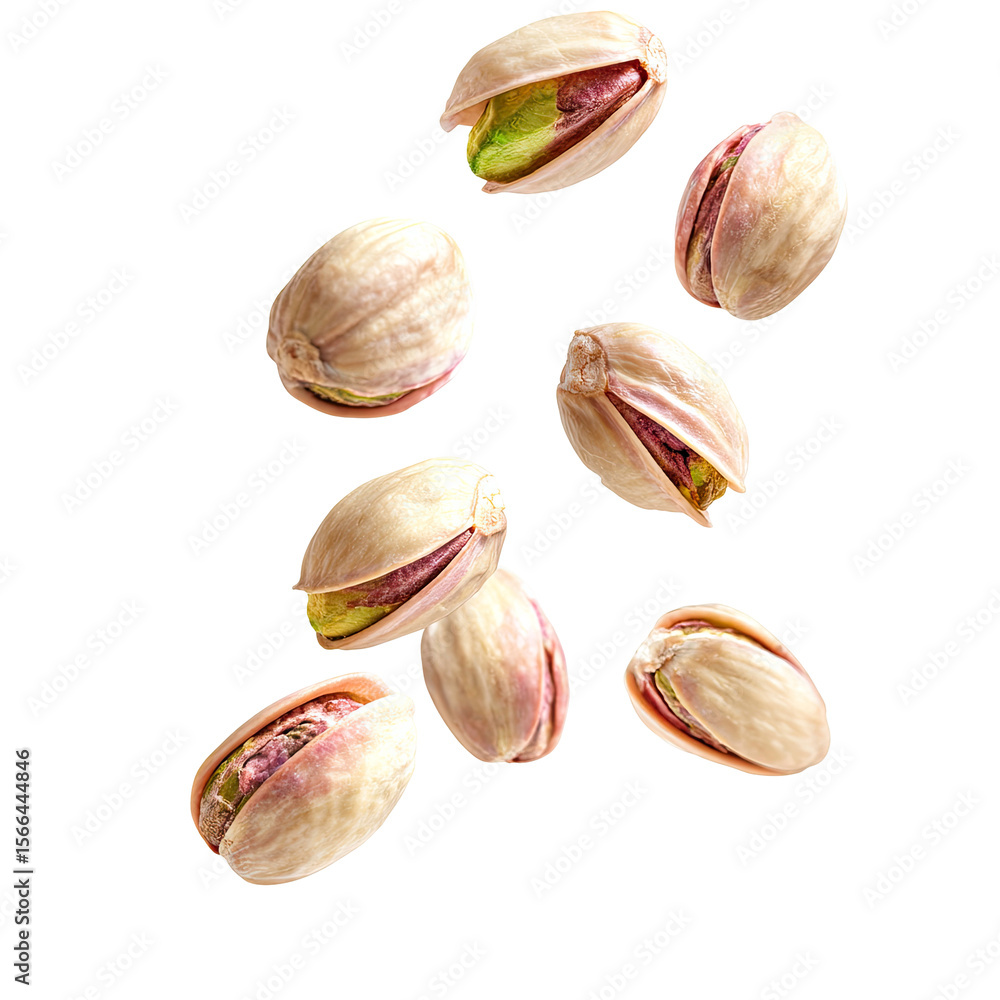 Poster falling pistachios isolated on a transparent background for design use