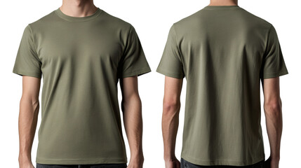 A stylish green t-shirt mock-up showcases the front and back design of the apparel item for design presentations, transparent background