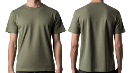 A stylish green t-shirt mock-up showcases the front and back design of the apparel item for design presentations, transparent background