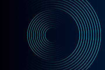 Blue abstract background with glowing circles. Swirl circular lines pattern. Geometric spiral. Twirl element. Modern graphic design. Futuristic technology concept.
