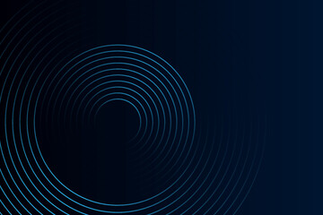 Blue abstract background with glowing circles. Swirl circular lines pattern. Geometric spiral. Twirl element. Modern graphic design. Futuristic technology concept.