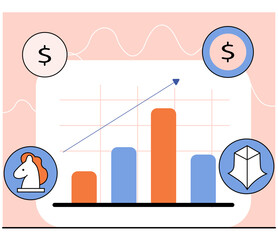 Line Graph Showing Rising Company Valuation With Milestone Markers Alongside Unicorn and Investor Icons in a Clean Flat Design Representing Startup Growth and Funding Journey.