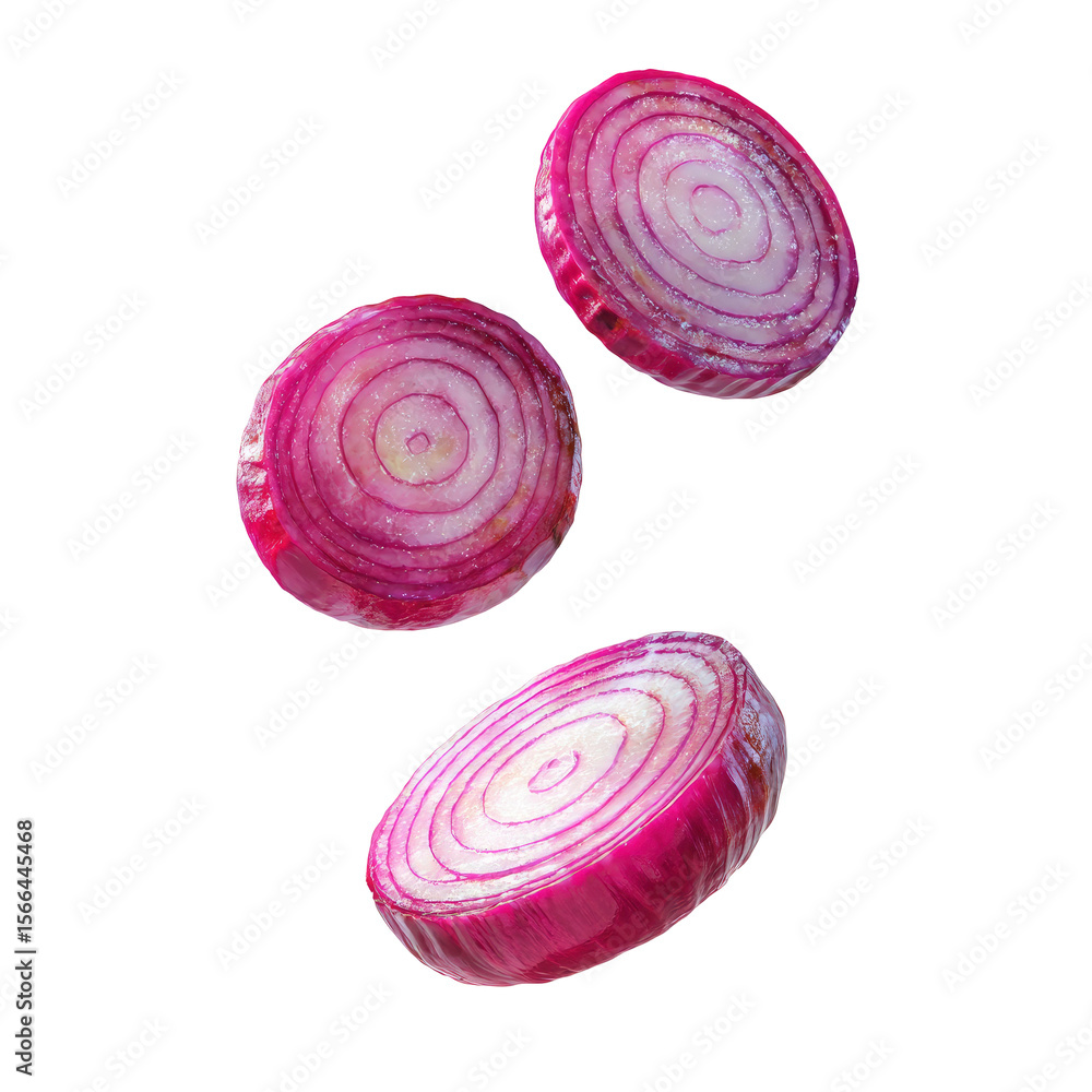 Aufkleber three slices of red onion floating on transparent background slices