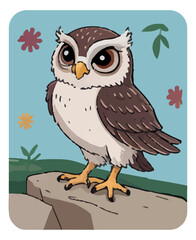 Illustration of a cute cartoon owl. Suitable for postcards, children's books, educational toys and other designs. Isolated background. Vector graphics. EPS.