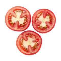 Three tomato slices arranged together on transparent background