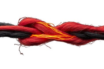 Braided threads create a strong knot, showcasing textures of red, black and orange against a contrasting backdrop for creative concepts, transparent background