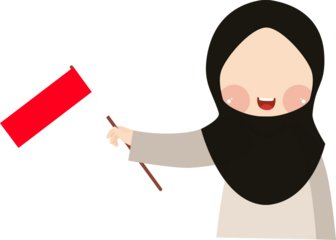 Smiling Muslim Girl Holding Indonesian Flag Cartoon Illustration for Independence Day