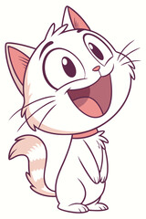 Fototapeta premium Happy cartoon white cat with pink collar kitten cute